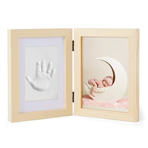 Image of Chuckle Baby Hand and Footprint Kit - Premium Pine Wood Photo Frame (Fits 5x7 Pictures) with Air-Drying Clay - Newborn Keepsake Gift for Baby Showers and New Mums