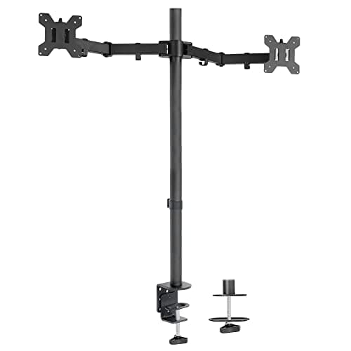 Image of VIVO Dual Monitor Stand Up Desk Mount Extra Tall 39 inch Pole, Fully Adjustable Stand for up to 27 inch Screens, Black, STAND-V012