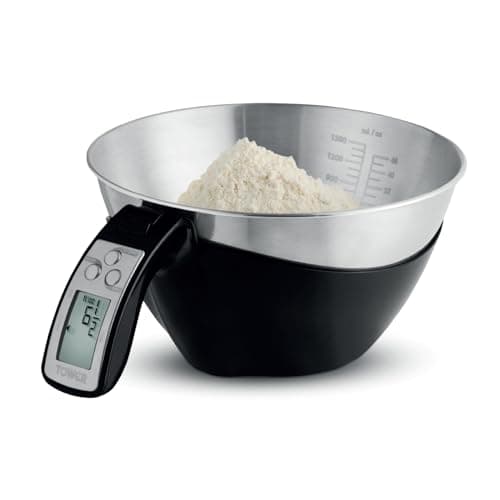 Image of Tower 3-in-1 Digital Jug Scale, 1.5L Stainless Steel Bowl, 1g Precision, Add & Weigh for Wet & Dry Ingredients, Convertible Weight/Volume Modes, 5kg/11lb Capacity, Black, T876010BLK