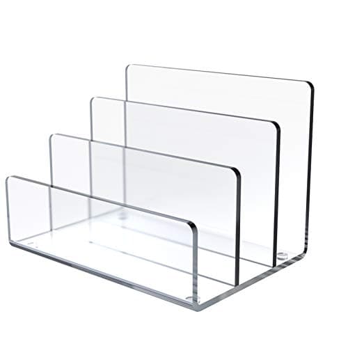 Image of Jucoan Clear Acrylic File Holder, 3 Sections Vertical Desktop Organizer, 23 x 16.5 x 16.5 cm Office File Sorter Stand Rack for Documents Letter Book