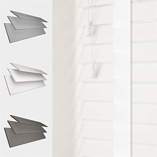 Image of FAUX WOOD GRAIN VENETIAN BLINDS 50MM SLATS TRIMMABLE EASY FIT OFFICE HOME [White, 120cm Width x 120cm Drop, Tape]