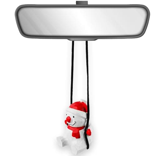 Image of 100% Handmade Wooden Swing Snowman Car Hanging Ornament - Cute Hand Carved Painted Wood Snowman Figurine Car Mirror Hanging Accessories Decor Gifts