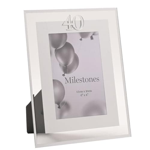 Image of Widdop Milestones Mirror Border Photo Frame Age 40 - Photo Frame For Birthdays - Aperture 6" x 4" - Stylish Design Gift For Birthday Picture Frame
