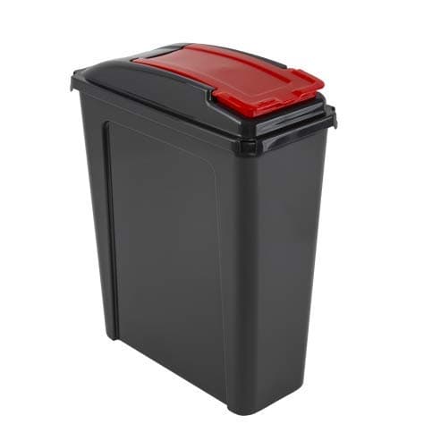 Image of M1SS 25 Litre Plastic Indoor, Outdoor Recycle Recycling Waste Bin, Slimline Bin with Lid for in the Home/Kitchen - Made in UK (Red)