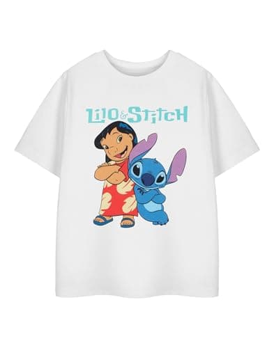 Image of Disney Lilo & Stitch Girls White Short-Sleeved Graphic Tee | Kids T-Shirt | Stitch Character Print Movie Merchandise Top for Children & Teens