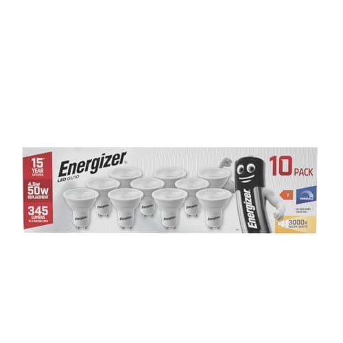 Image of Energizer GU10 LED Bulbs Warm White 3000K Light Bulb Pack of 10 – 50W Halogen Spotlight Bulb Equivalent – 345LM Energy Saving GU10 Dimmable LED Bulbs