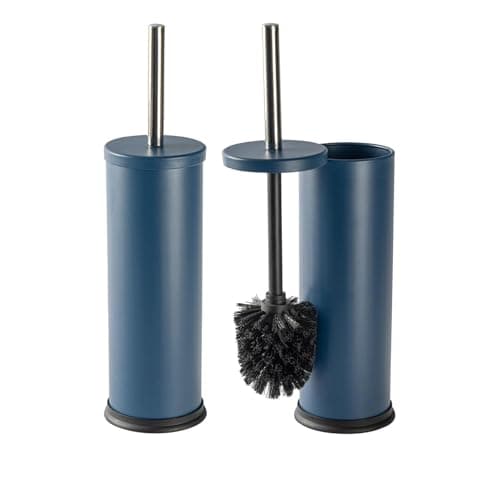 Image of Harbour Housewares Matte Blue Toilet Brush and Holders Pack of 2 – Stainless Bathroom Accessories with Non Slip Bases – Rust Resistant Cleaning Brush Sets for Compact, Modern and Hygienic Home Spaces