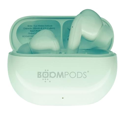 Image of Boompods Echobuds True Wireless Earbuds - Bluetooth Ear Buds with Built-in Mic, 19Hr Playtime, In Ear Headphones Made From Recyled Plastic, IPX4 Water-Resistant Earphones for Music & Calls, Peppermint