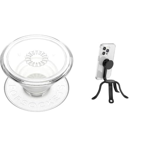 Image of PopSockets: PopGrip – Expandable base and grip with an interchangeable top for smartphones and tablets – Clear & PopMount 2 Flex Black