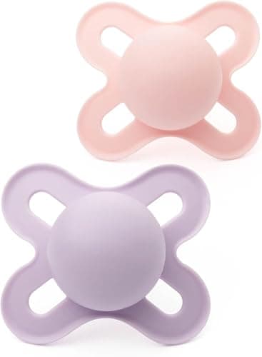 Image of MAM Original Start Soothers | 0-2 Months | 2 Pack | Newborn Dummies | Comes in Dummy Steriliser Case | Sustainable Materials | Baby Accessories for Newborn | Pink/Lilac (Various Designs)