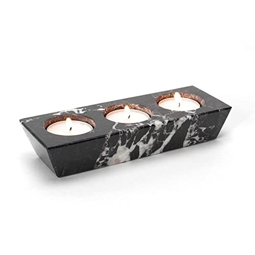 Image of Himalayan Black Marble 3 Hole Tea Light Candle Holder - Tea Lights Included!