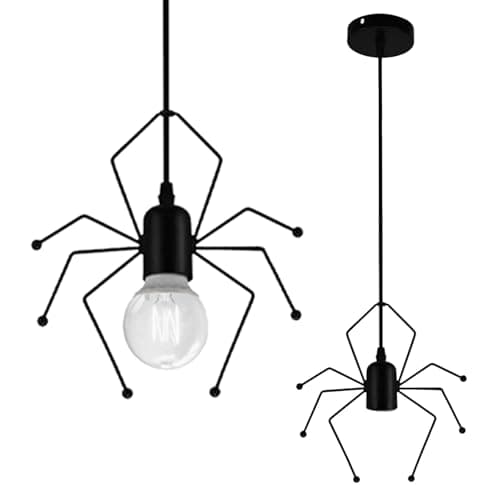 Image of OXTXO Spider Industrial Pendant Light – Elegant Gothic Cage Design with 100cm Adjustable Cord – E27 Single Head Hanging Lamp for Loft, Bedroom & Cafe – Matte Black Metal (No Bulb)