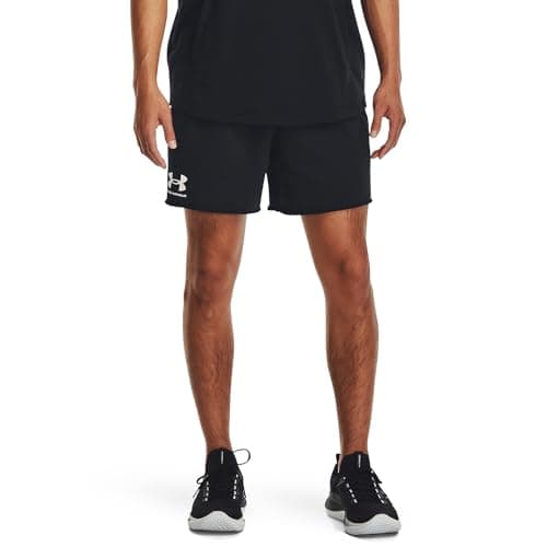 Image of Under Armour Men's Rival Terry 6in Short, Lightweight Men's Gym Gear for Training and Warm Ups, Versatile Sports Shorts with Pockets,Black / / Onyx White,LG