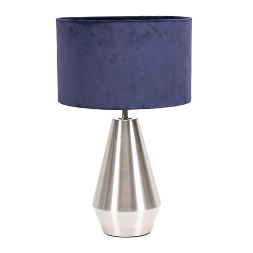 Image of ValueLights | Silver Metal Touch Dimmer Table Lamp with Navy Blue Velvet Shade | Home Décor, Bedside & Desk Lamp | Includes Bulb