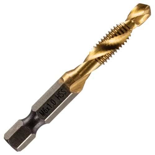 Image of Rennie Tools - M6 x 1 Combination Drill and Tap Bit, 1/4" Hex Shank. Metric Coarse Titanium Coated HSS Spiral Flute Drilling Tapping Tool. 6mm x 1mm Pitch Drill Bit.
