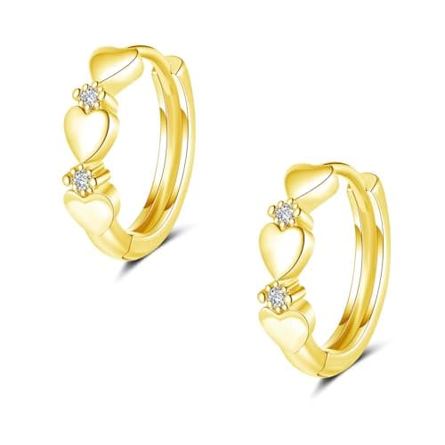 Image of Loutade Silver Hoop Earrings for Women, 925 Sterling Silver Heart Hoop Earrings, Hypoallergenic Earrings Gold, Dainty Small Simple CZ Lovely Heart Gold Sleeper Cartilage Hoop Earrings for Christmas
