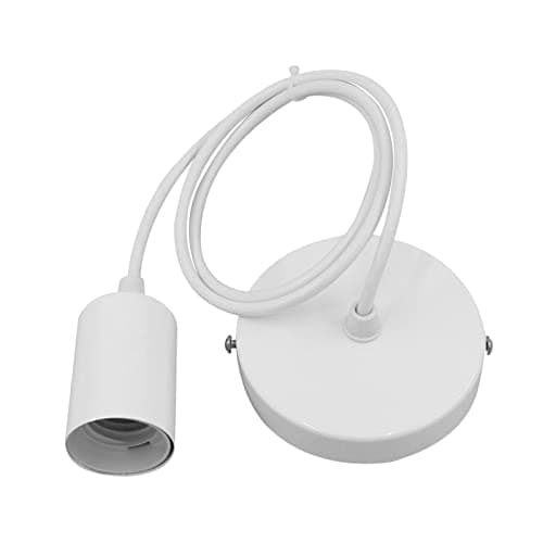 Image of Metal E27 Screw Lamp Holder Ceiling Pendant Light Fitting 1M Cable, Dining Room Pendant Light Holder Industrial Style(White)