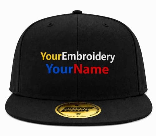 Image of MFAZ Morefaz Ltd Snapback Cap Flat Peak Personalised Your Own Embroidery Hats Custom Name,Text Embroidered (Black)
