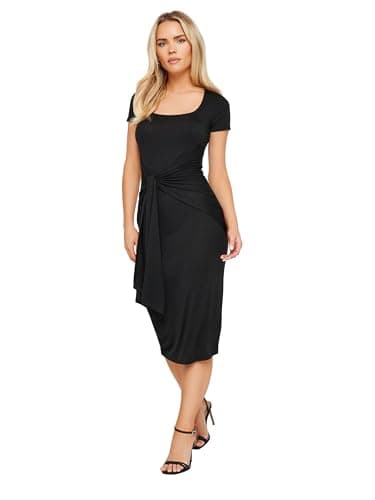 Image of PixieGirl Petite Black Tie Front Bodycon Midi Dress Petite