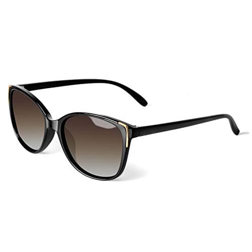 Image of Face Shadow Cat Eye Sunglasses for Women Polarized Fashion Metal Decoration Ultralight UV400 Protection Black/Brwon