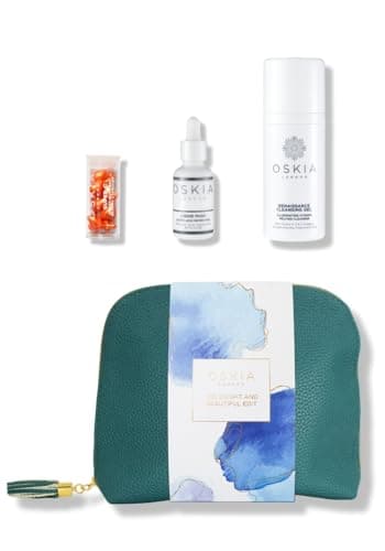 Image of OSKIA Bright & Beautiful Skincare Set – Award-Winning Cleansing & Exfoliating Essentials for Radiant Skin – Includes Renaissance Cleansing Gel, Liquid Mask, Super C Capsules & Vegan Leather Wash Bag