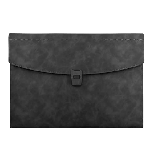 Image of VANRA File Folder Document Holder Faux Leather Portfolio Filing Envelopes, Dampproof Document Folder with 2 Pockets A4/Letter Size Paper Organizer Case with Buckle Closure (Black)