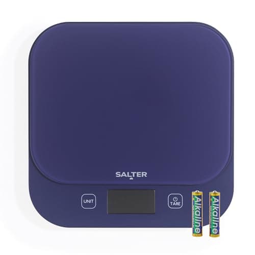 Image of Salter British Bakes Digital Kitchen Scale – 10kg Capacity Baking Scale, Measure Liquids, Waterproof/Washable, Add & Weigh Tare Function, Tempered Glass Platform, 1g Precision, Backlit Display, Purple