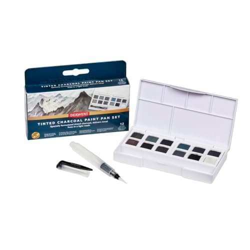 Image of Derwent Tinted Charcoal Paint Pan Set, Set of 12, Half Pan Size, Water-Soluble, Ideal for Painting Landscapes, Professional Quality, Travel Size, 2306249