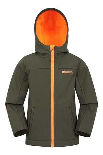Image of Mountain Warehouse Exodus Kids Softshell Jacket - Breathable, Wind & Water Resistant, Fleece Lined Coat, For Boys & Girls - Best For Sping Summer & Hiking Dynasty Green Kids Size 7-8 Years