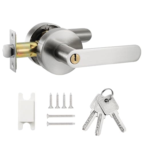 Image of Faankiton Door Handle with Lock, Reversible Door Handles, Privacy Door Lever, Internal Door Handle Knob Sets, Security Door Lock Set, Entry Door Lever with Keys for Bedroom Bathroom etc. (Silver)