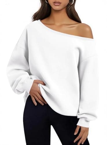 Image of INFITTY Spring Off Shoulder Sweatshirt Workout Cropped Sweater for Women Casual Oversizd Shirts Pullover Tops White