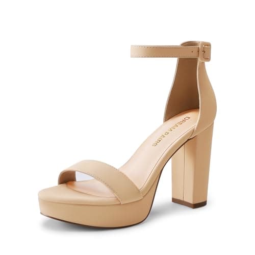 Image of DREAM PAIRS Women's Platform Chunky High Heeled Sandals Open Toe Block Heels Ankle Strap Dress Shoes for Wedding Party Evening,Size 7,Nude,DWUMHS2508