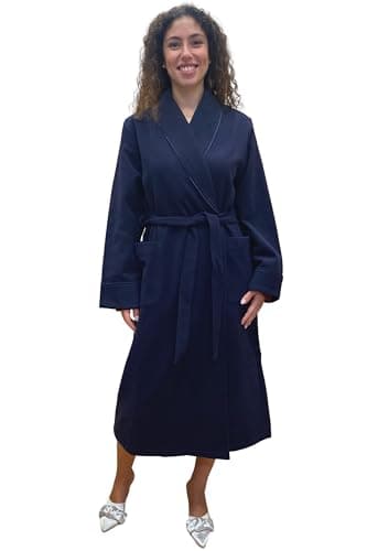Image of Vittoria Women's Dressing Gown in Wool and Cashmere Classic Shawl Model, blue, L