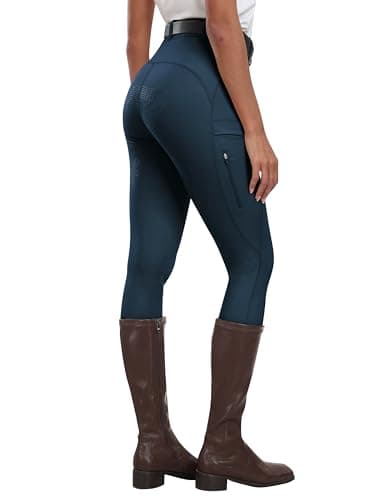 Image of MoFiz Women Equestrian Sports Breeches Horse Riding Leggings Silicon Full Seat Jodhpurs Equestrian Tights Breeches with Pocket Blue S