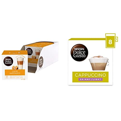 Image of Nescafé Dolce Gusto Latte Macchiato Coffee Pods, 3 x 16 each & Nescafe Cappuccino Skinny&Unsweetened/Light Coffee Pods (Pack of 3, Total 48 Capsules)