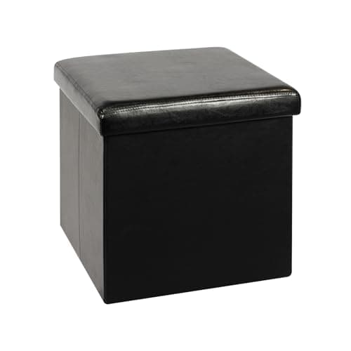Image of Bonlife 40cm PU Leather Ottoman Storage Box Black with Lids,Kids Toy Chest Box,Shoe Bench Storage with Seat,Folding Footstool for Living Room