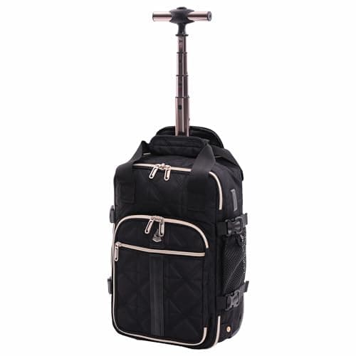 Image of Aerolite Premium Ryanair & Wizz Air Quilted Trolley Backpack Bag with 2 Wheels & USB Charging Port Travel Carry On Flight Rucksack Cabin Luggage Suitcase Bag 40x20x25 Black
