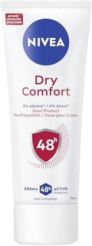 Image of NIVEA Dry Comfort Deodorant Cream, Antiperspirant with 48-Hour Protection Against Sweat and Odour, Nourishing Deodorant with Dual Protect Formula, No Ethyl Alcohol (75 ml)