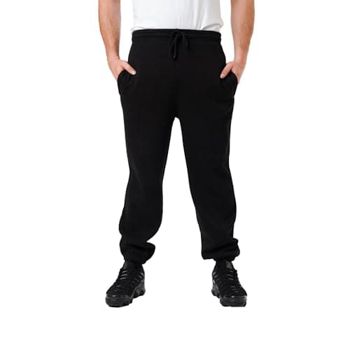 Image of LABEL APPAREL Mens Elasticated Joggers Cuffed Plain Brushed Fleece Inside Jogging Bottoms Zip Pocket 290GSM Casual Regular Fit Trouser Sweatpants Drawstring Pants Plus Size (Large, Black)