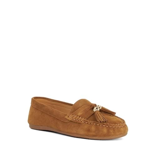 Image of Dune London Ladies Wide Fit Geen Leather Moccasin Loafers Size UK 5 Suede Dark Tan