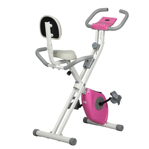 Image of HOMCOM Folding Exercise Bike, 8-Level Magnetic Resistance, Indoor Stationary Bike, Upright Fitness Bike with Backrest Tablet Holder, 5-Level Adjustable Seat Height - White