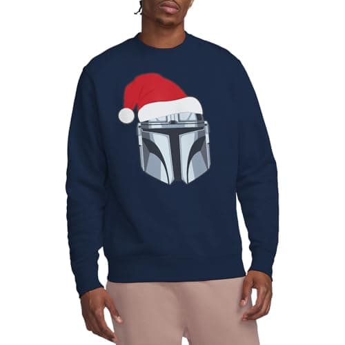 Image of Star Wars The Mandalorian Mando Christmas Santa Hat Unisex Sweatshirt, Navy, XX-Large