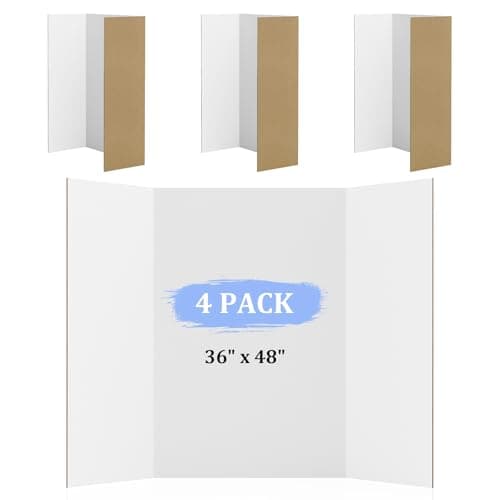 Image of AKONEGE 4 Pack Tri-Fold Presentation Boards 122 x 91 cm Large Display Board, Lightweight & Foldable Posterboard for Showcasing Artwork, Science Fair, School Projects, Exhibitions