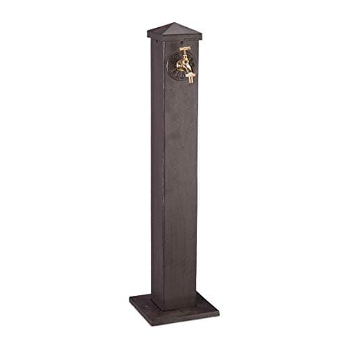 Image of Relaxdays Garden Water Fountain Column, Antique Style, With Faucet, 3/4” Connector, Square Station, 91 cm Tall, Brown