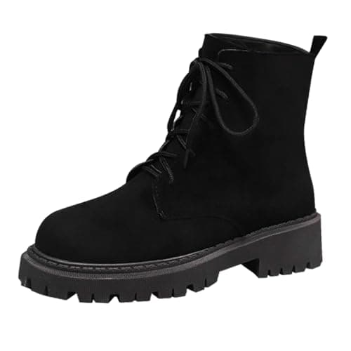 Image of irregular choice boots Women's Lace up Combat Boots Fashion Mid Calf Biker Ankle Booties Causal Leather Waterproof Military Winter Zip Boot Comfortable Chunky Heel Snow Booties Black 7
