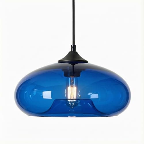 Image of HJXDtech Pendant Light with 28cm Glass Lampsahde, Industrial Vintage Loft Bar E27 Ceiling Hanging Lamp for Kitchen, Dining &Living Room (Royal Blue)