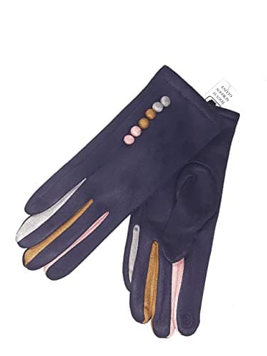 Image of Vera Tucci 'Margot' Ladies' Gloves Suede Feel Touch Screen Multi Coloured Fingers G05 - NAVY, LARGE