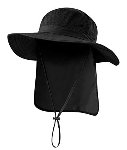 Image of Decentron Outdoor UPF50+ Mesh Sun Hat Wide Brim Fishing Hat with Neck Flap (Black)