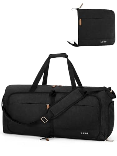 Image of Lekesky Large Foldable Travel Duffe Bag - 60L Waterproof Holdall Luggage Bag with Shoes Compartment, Weekend Overnight Sports Bag for Women and Men(Black, 63 * 30 * 28cm)