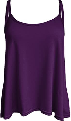 Image of Ladies Women Plus Size New Camisole Cami Plain Printed Strappy Swing Vest Top Flared Sleeveless (Purple, 16-18)